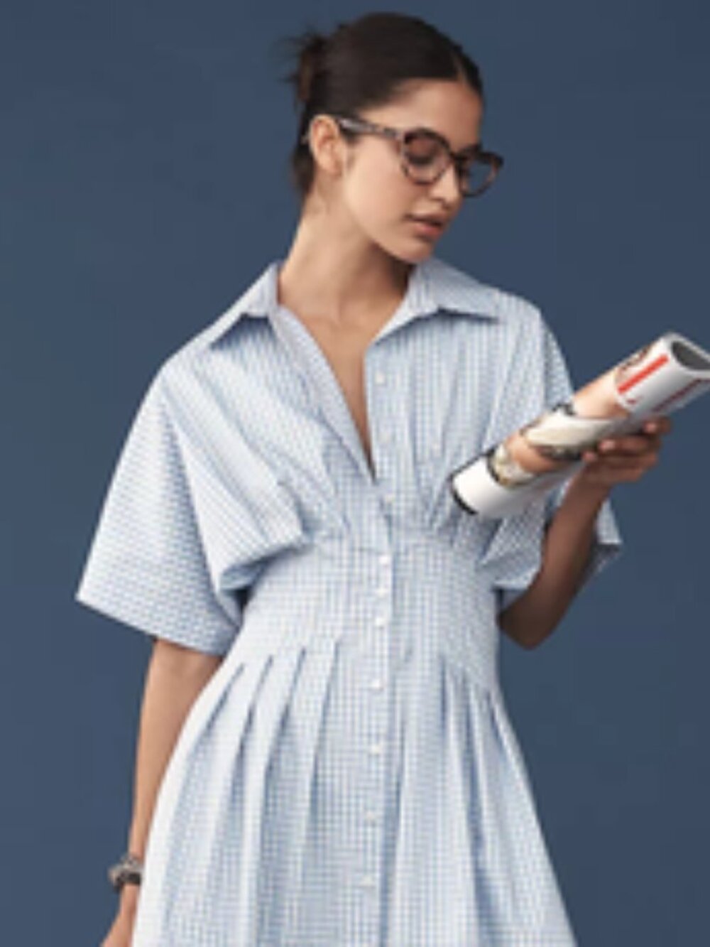 Anthro Exquise Blue Gingham Dress - Picture 3 of 7
